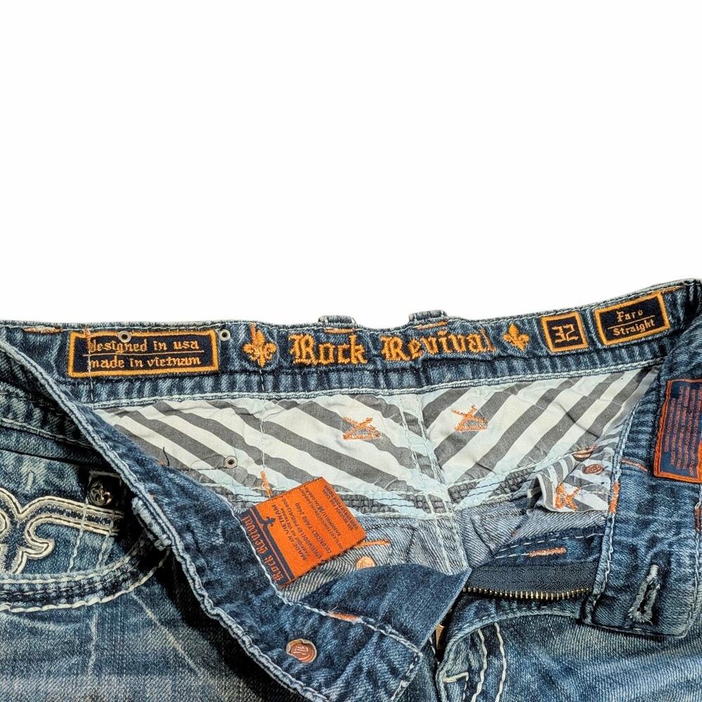ROCK REVIVAL Faro Straight Fit Jeans Men's 32 Light Blue Acid Wash Flap Pockets - Picture 7 of 7